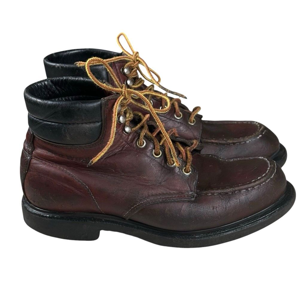 Vintage Red Wing Reddish Brown Leather Super Sole‎ Lace Up Work Boots Sz 8 D USA